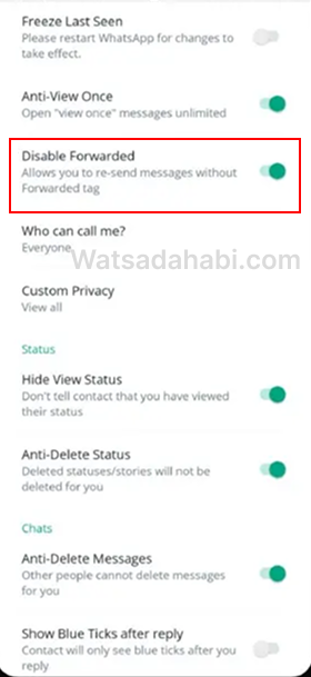 إخفاء علامة Forwarded